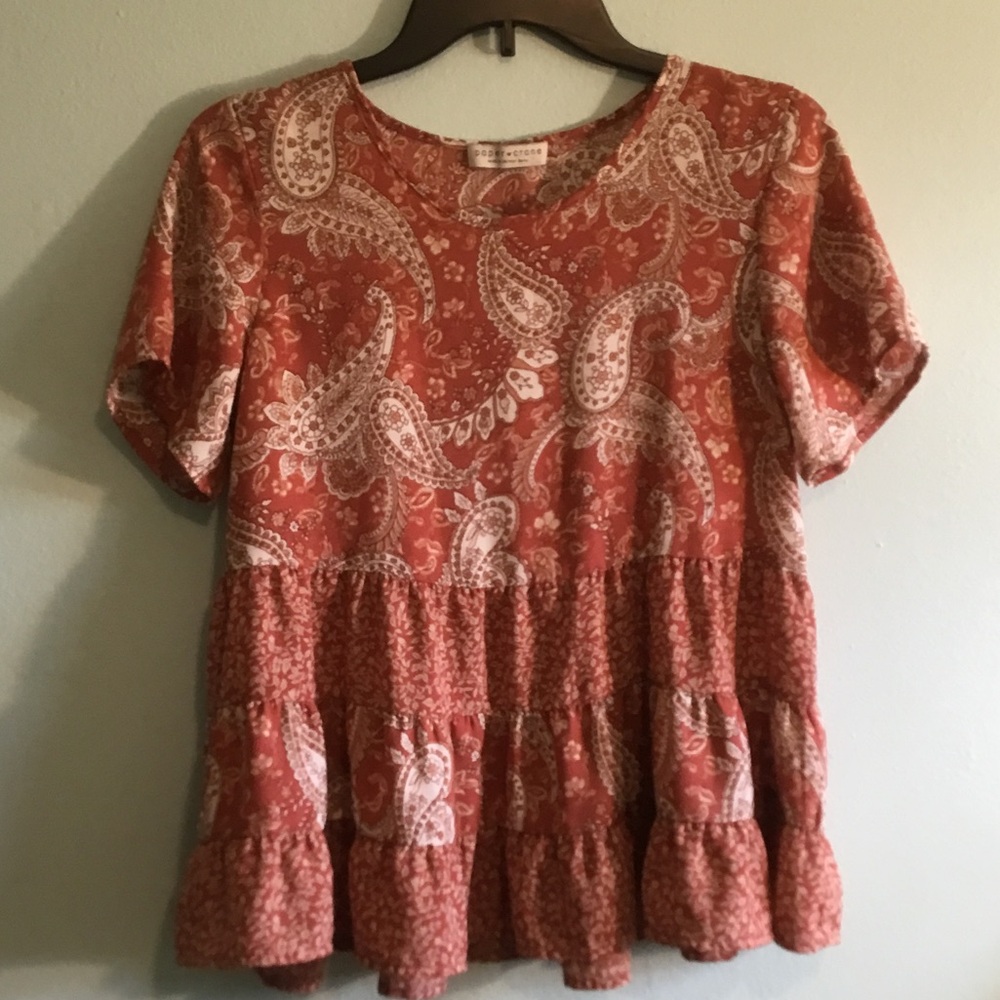 Paper Crane Rust Paisley Tiered Short-Sleeve Tunic